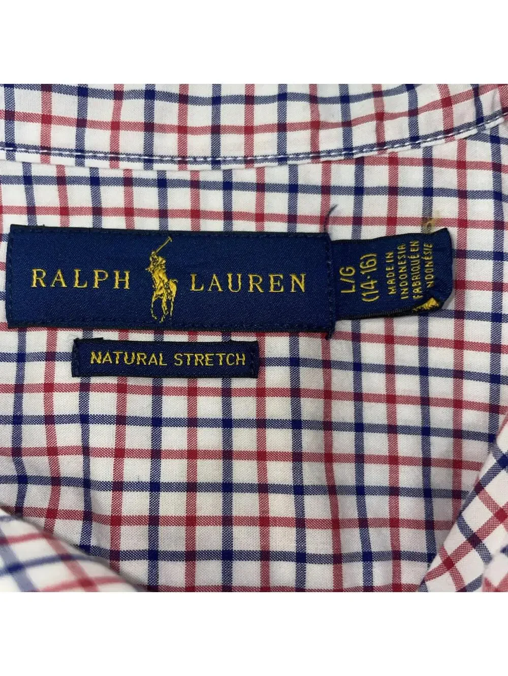 Ralph Lauren Big Kids Natural Stretch Oxford Shirt Red/Blue/White Sz L (14-16)